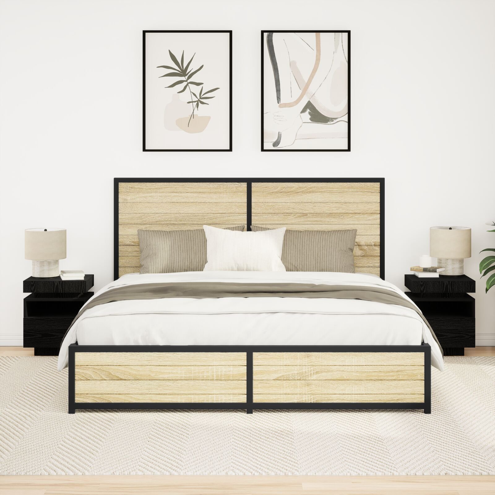 Stolik nocny vidaXL Zestaw 2 Czarny dąb Materiał drewnopochodny