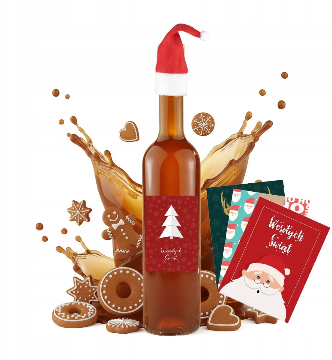 5x Butelki FUTURA 500ml ŚWIĄTECZNA ETYKIETA CZAPKA MIKOŁAJA Na Likier Wino