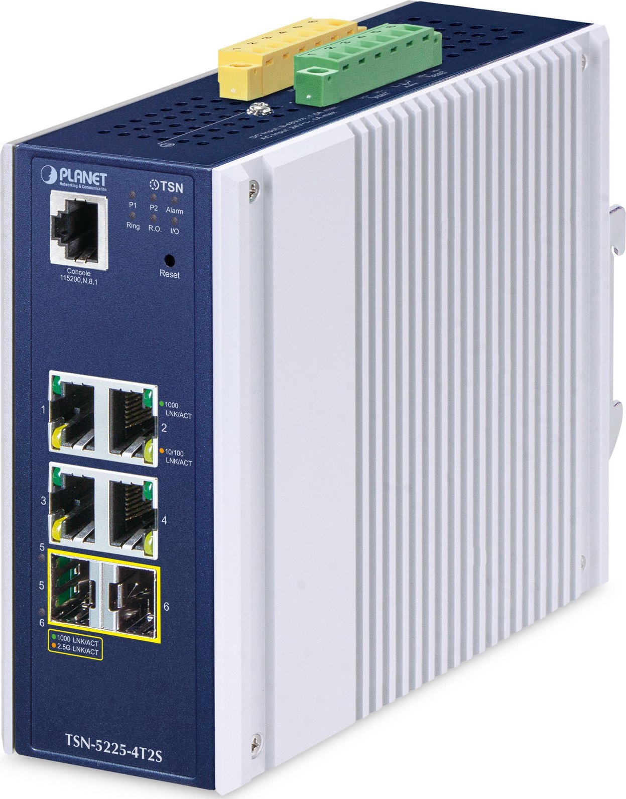 PLANET TSN-5225-4T2S łącza sieciowe Zarządzany L2+ Gigabit Ethernet (10/100/1000) Aluminium, Niebieski
