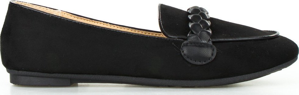 W. Potocki Mokasyny z plecioną ozdobą zamszowe czarne Potocki-37