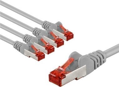 Goobay CAT 6 kabel krosowy, S/FTP (PiMF), 2 m, szary, zestaw 5 - Długość kabla 2 m