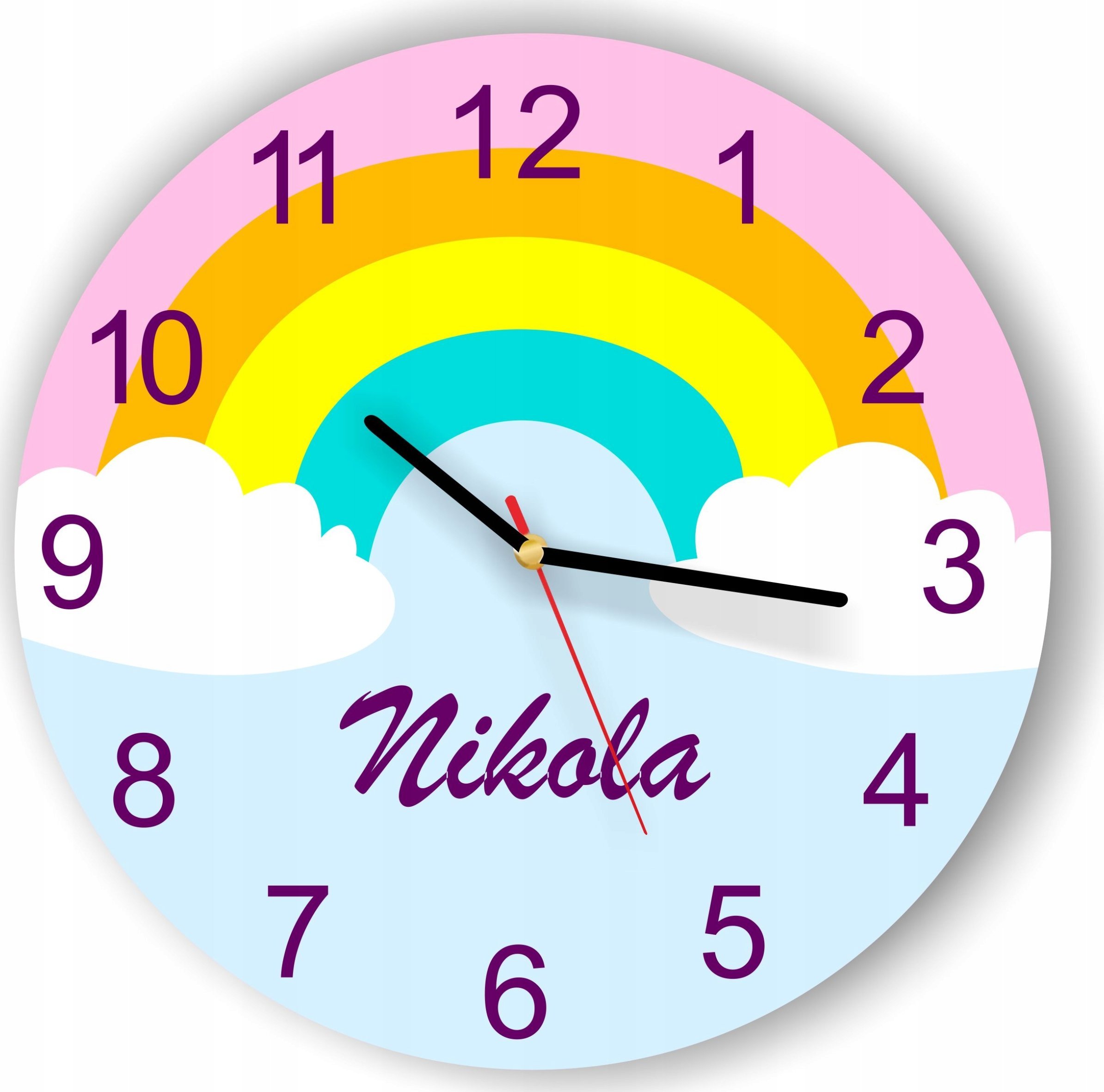 naSciane Zegar tęczowy chmurka niebo tęcza +imię dziecka