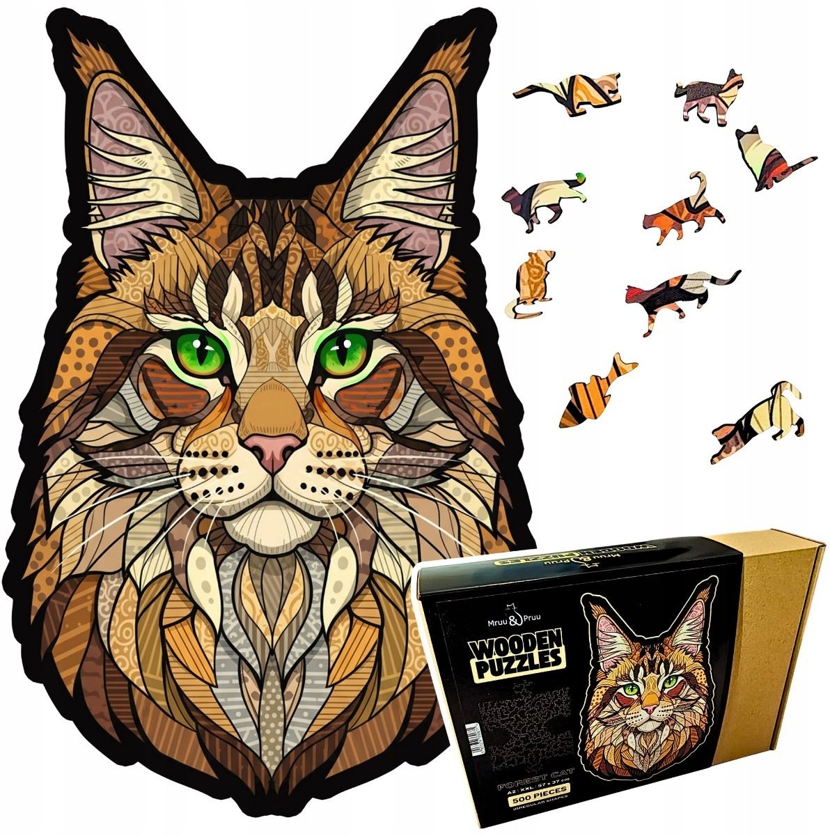 Puzzle Drewniane KOT LEŚNY DUŻE XXL | Układanka Prezent Dla Dorosłych