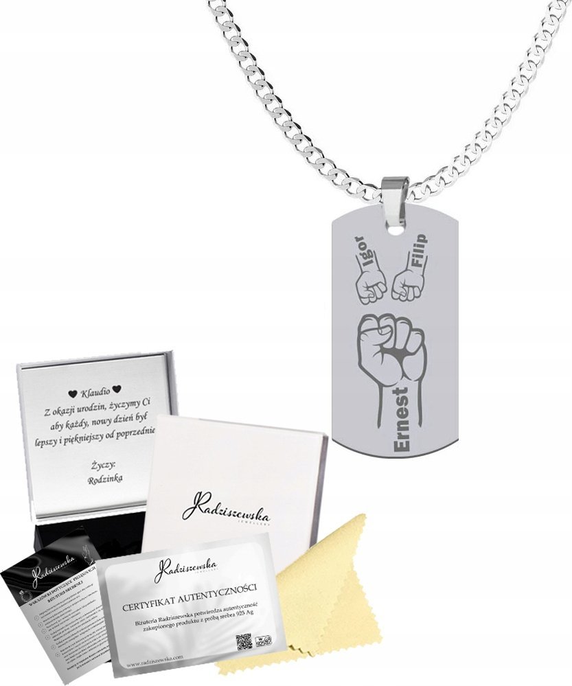Radziszewska Jewellery Nieśmiertelnik Srebrny dla Taty z Grawerem Pancerka 925 Prezent GRAWER
