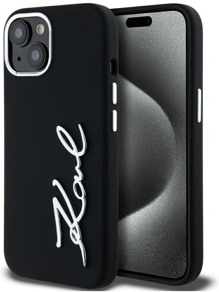 Case Karl Lagerfeld Silicone Metal Script Logo for iPhone 15 black