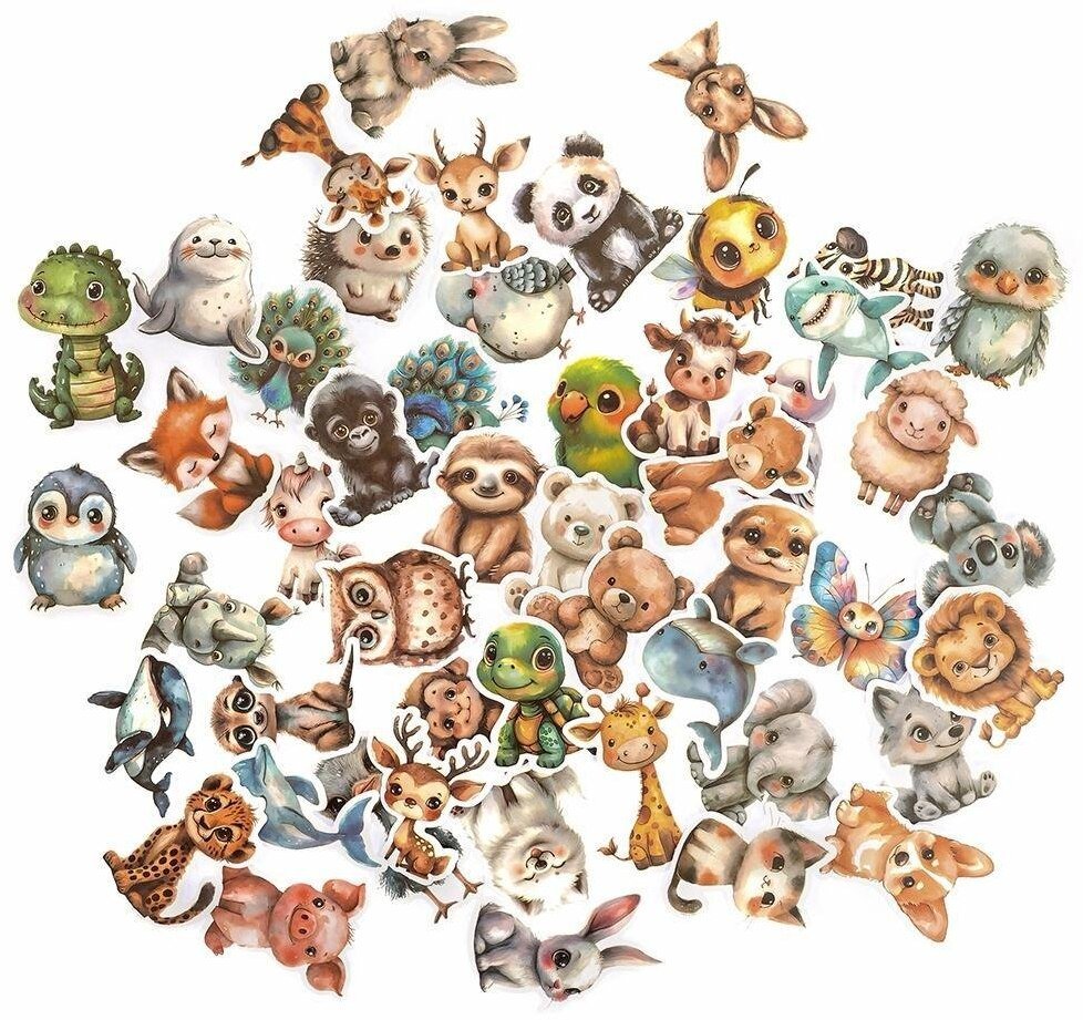 Naklejki winylowe - słodkie zwierzątka 4-6cm 50szt