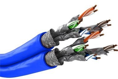 CAT 7A kabel sieciowy duplex, S/FTP (PiMF), niebieski - Długość kabla 50 m