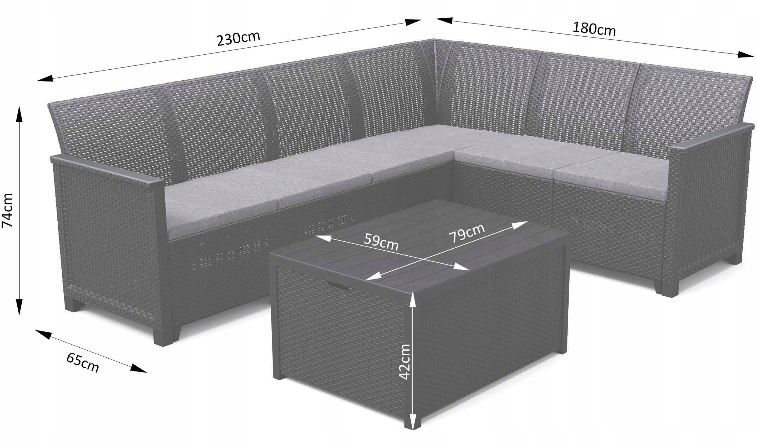 Zestaw mebli ogrodowych narożnik Keter Elodie 6S Storage dla 6 osób grafitowy