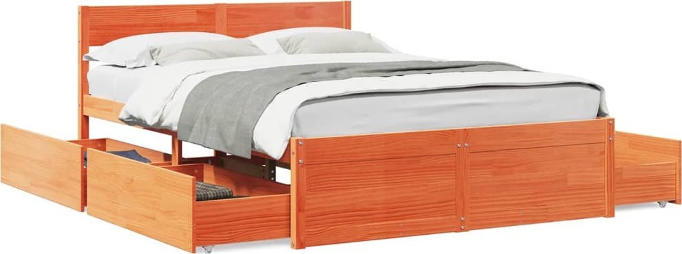 vidaXL vidaXL Rama łóżka z szufladami, woskowy brąz, 120x190 cm, sosnowa