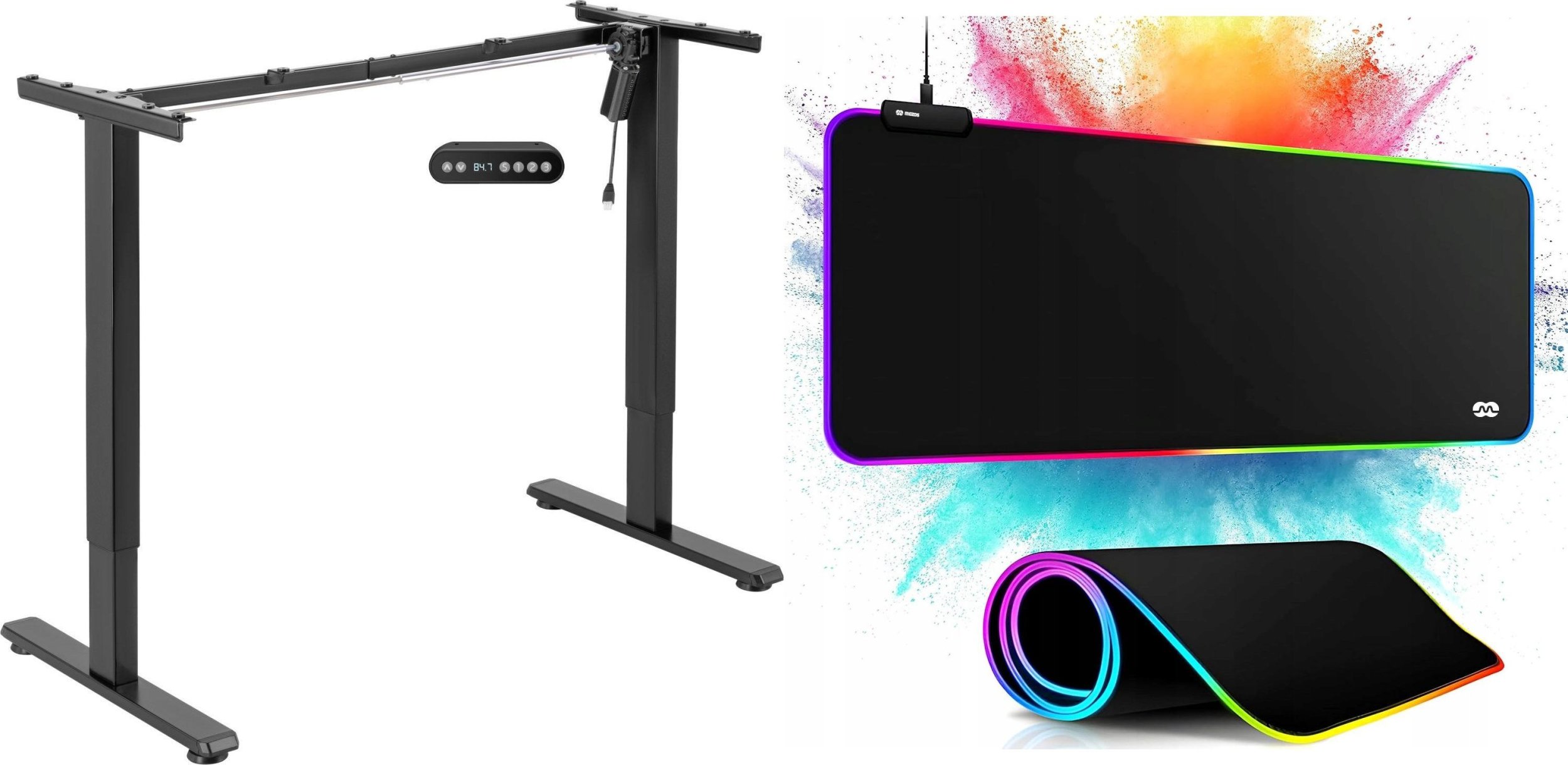 Mozos Mozos Stelaż do biurka czarny z elektryczną regulacją wysokości EDF-PRO-BK + PODŚWIETLANA PODKŁADKA 80x30CM