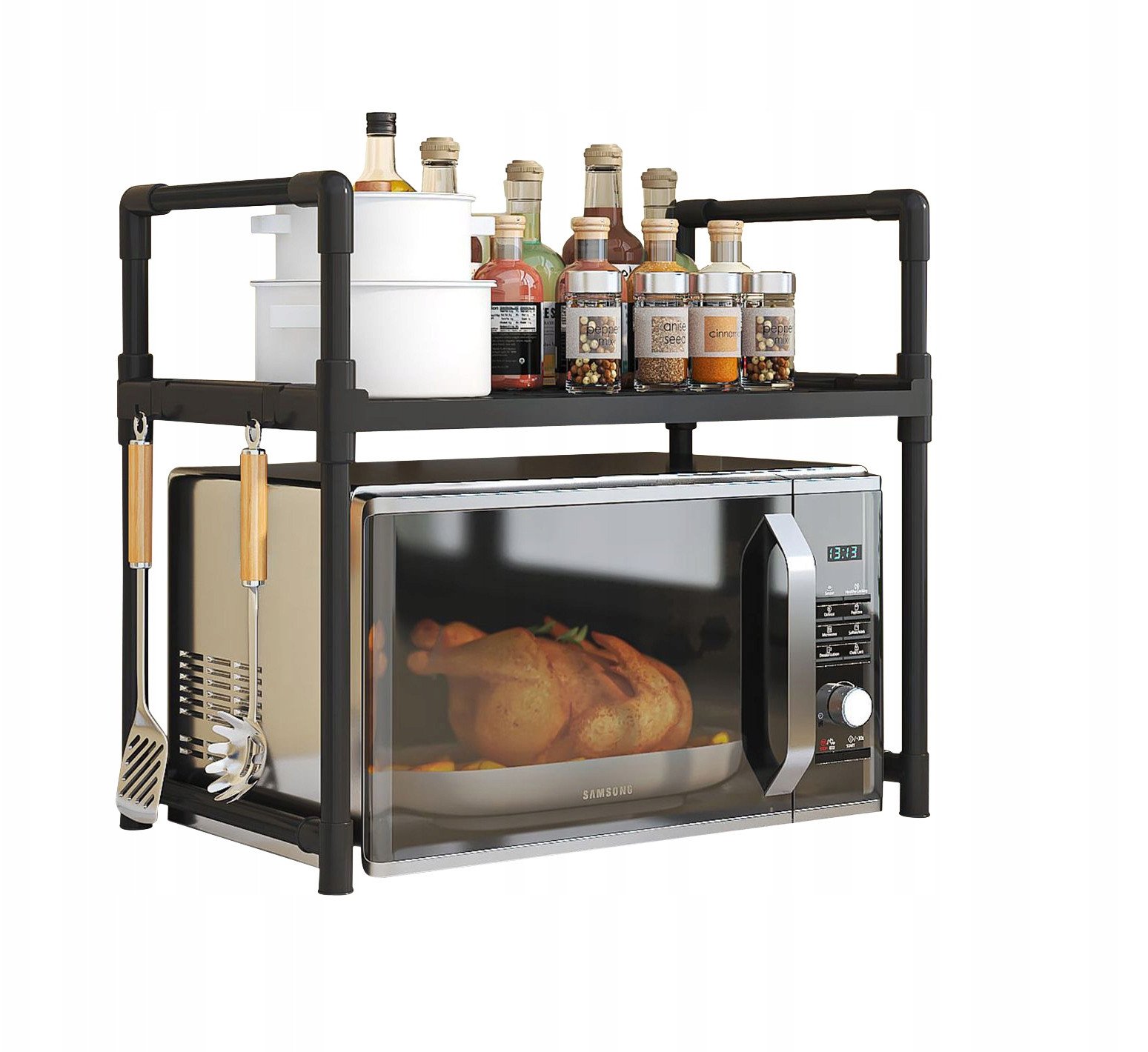 PÓŁKA KUCHENNA pod mikrofalówkę SZAFKA ORGANIZER CZARNA 2poziomy 48cm REGAŁ