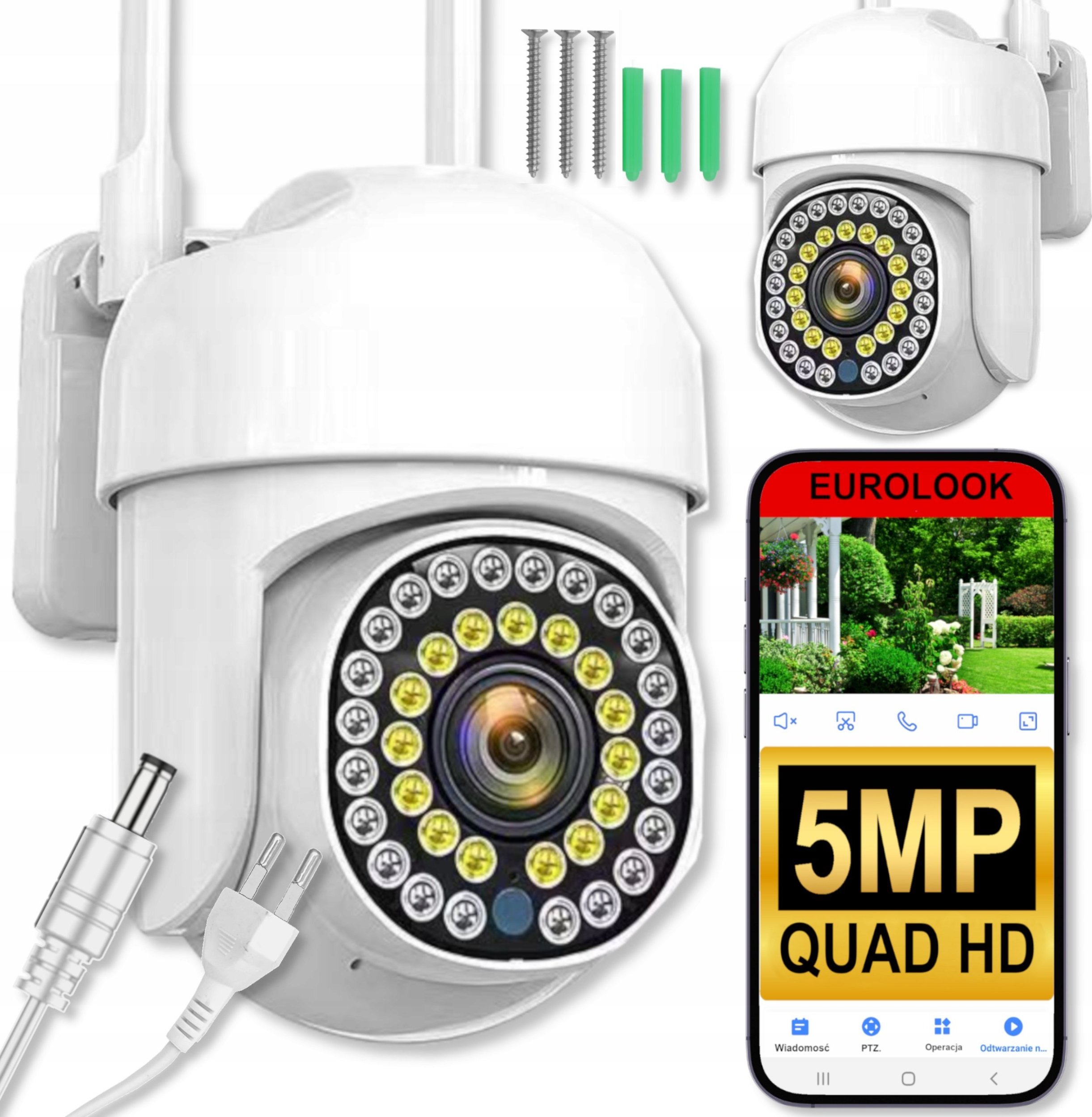 BEZPRZEWODOWA OBROTOWA KAMERA WIFI 5MPX QUADHQ DO MONITORINGU ZEWNĘTRZNA SD [EUROLOOK TS-1]