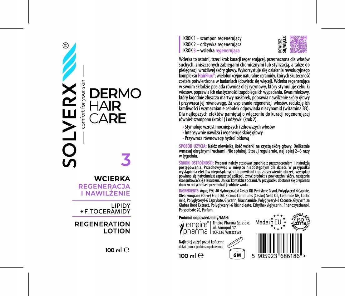 SOLVERX Dermo Hair Wcierka do włosów Regeneracja i nawilżenie 100 ml