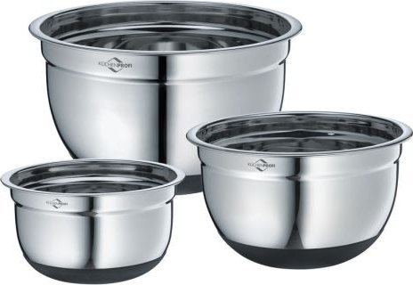 Kuchenprofi Kuchenprofi 3 stalowe miski z antyposlizgowym spodem, śred.16, 20, 24 cm; 1,5, 2,6, 4,8 l