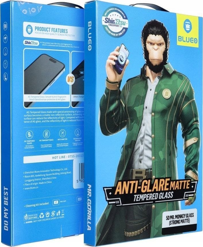 Blueo Szkło Hartowane 5D Mr. Monkey Glass - Apple iPhone 16 Pro Max czarny (Strong Matte)