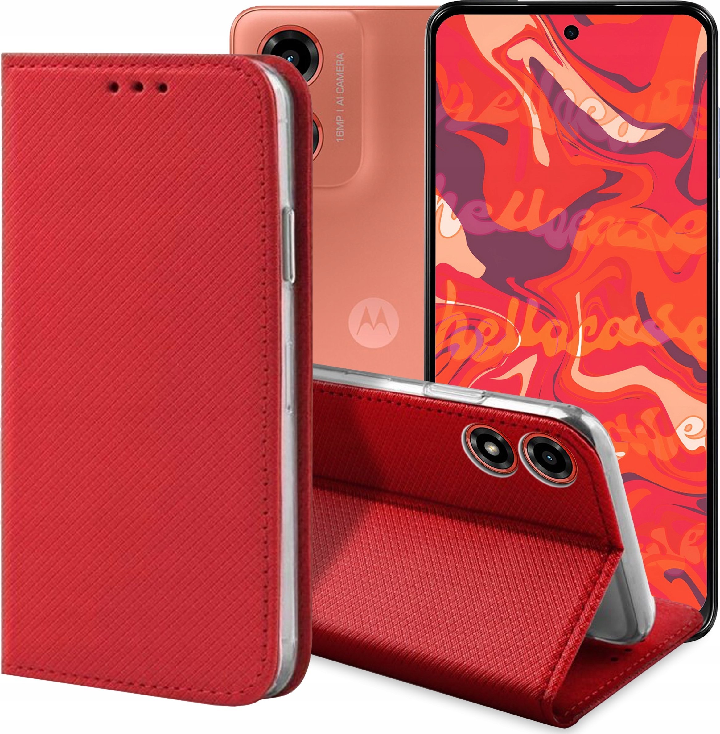 Hello Case ETUI Z KLAPKĄ DO Motorola Moto G04 / G24 / E14 CZERWONE MAGNETYCZNE