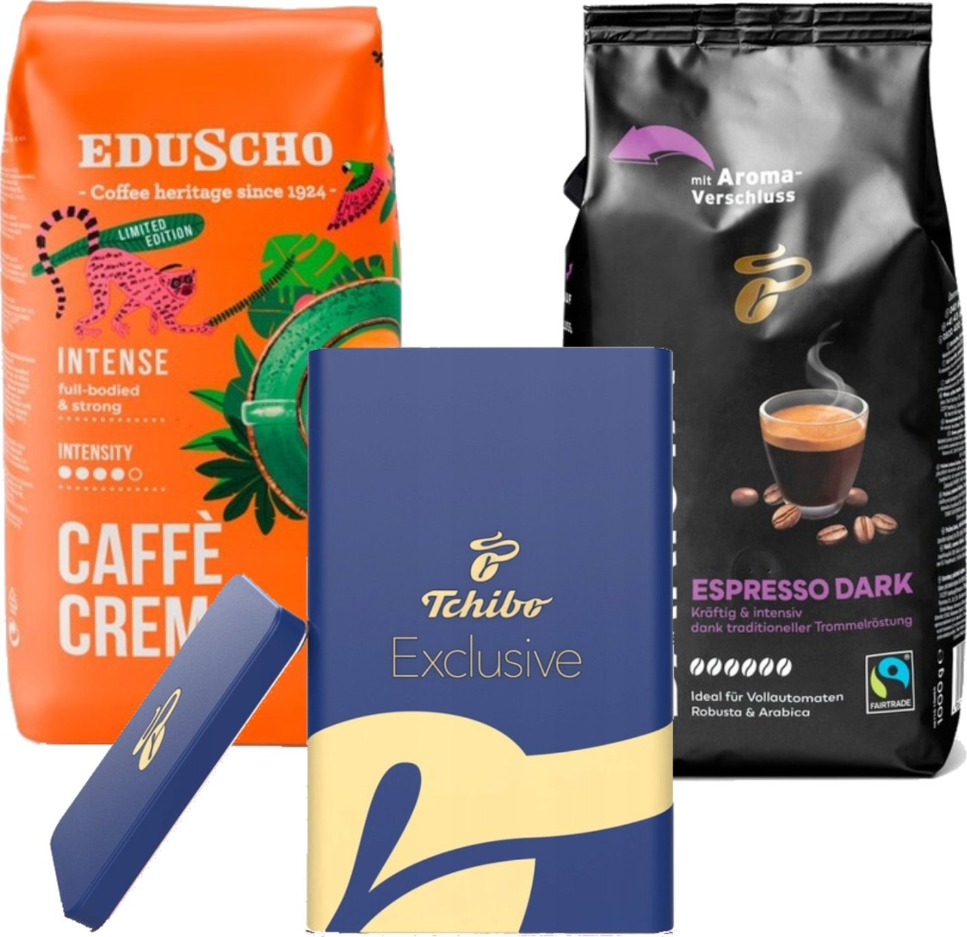 Kawa ziarnista Tchibo Zestaw: Barista Espresso Dark 1kg + Eduscho Caffe Crema Intense 1kg + Puszka
