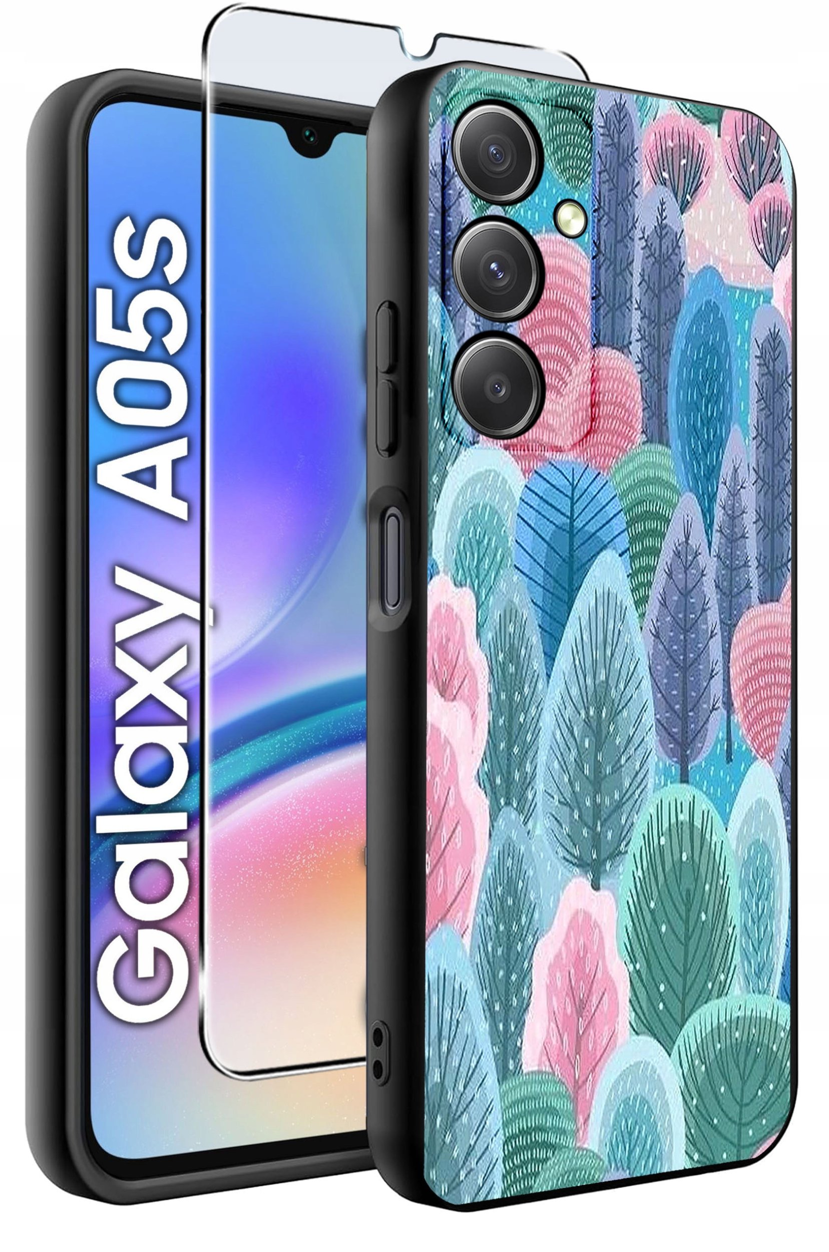 ETUI do Samsung A05s WZORY | SILIKONOWE MATT CASE + SZKŁO 9H