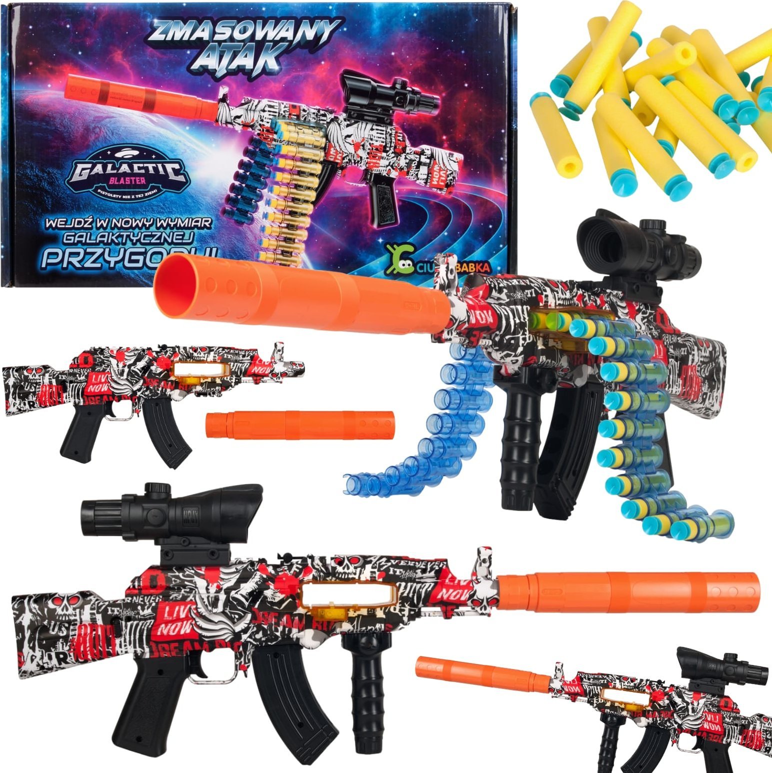 Ciuciubabka Pistolet Zmasowany Atak Na Akumulator Magazynek Strzałki Piankowe Okulary