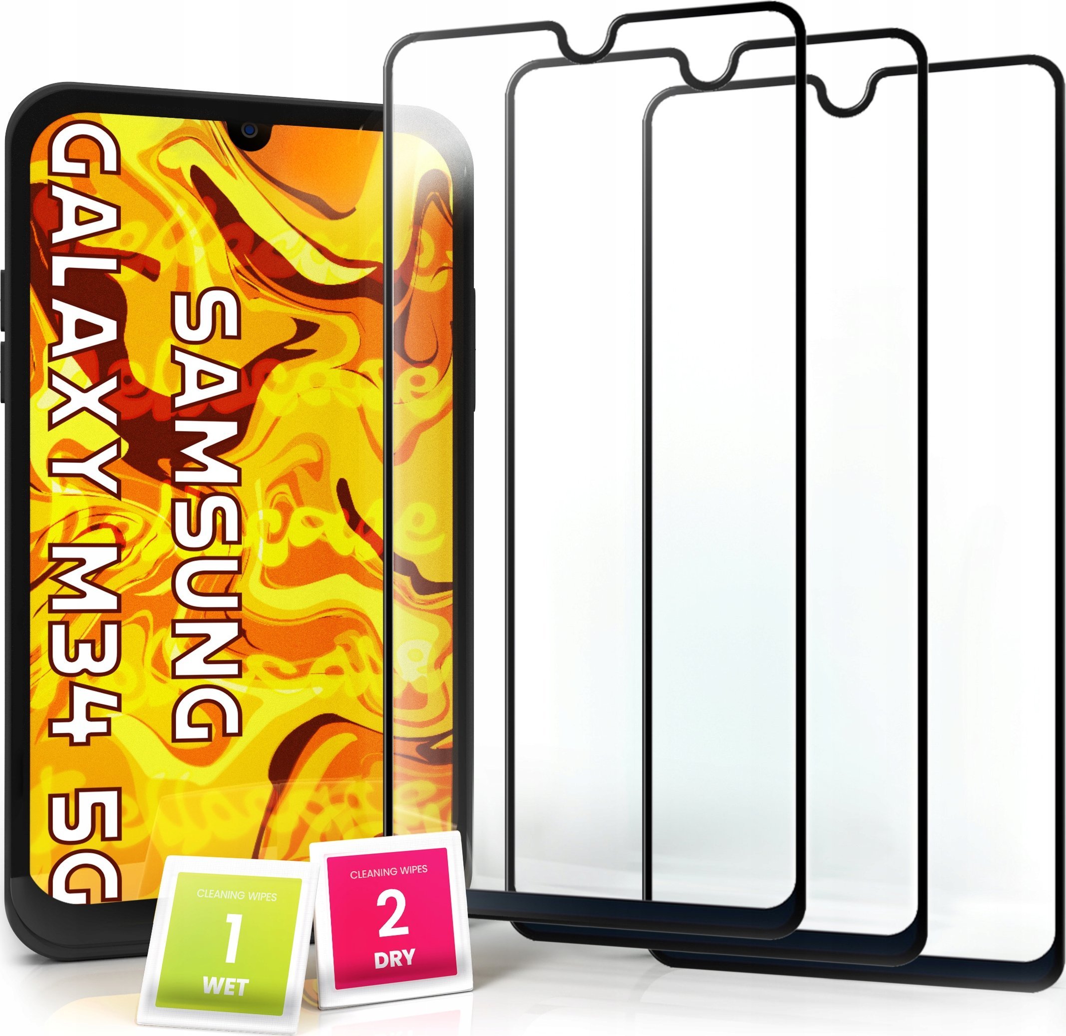 Hello Case 3-pak SZKŁO HARTOWANE DO Samsung Galaxy M34 5G na cały ekran 9H ochronne 5D