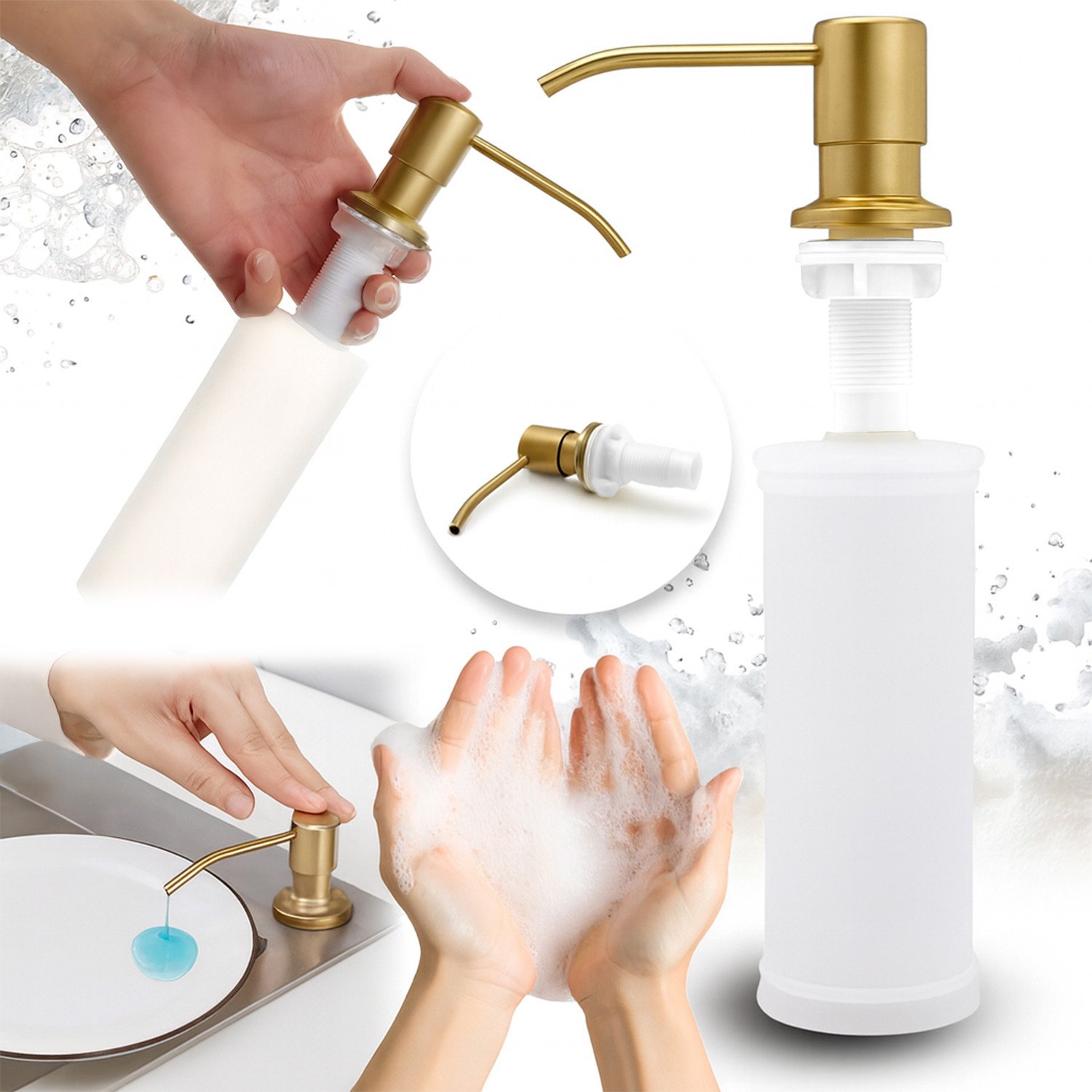 Kuchenny dozownik do płynu do naczyń Heckermann 500ml Złoty Nablatowy