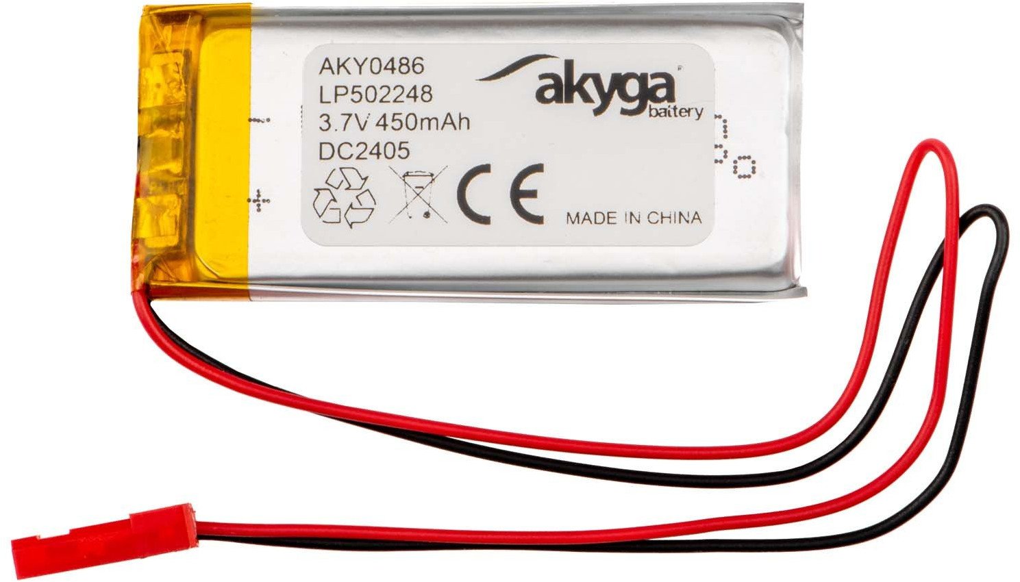 Akumulator Li-Po LP502248 Akyga AKY0486 3.7V / 450mAh PCM złącze JST 2-Pin 150mm