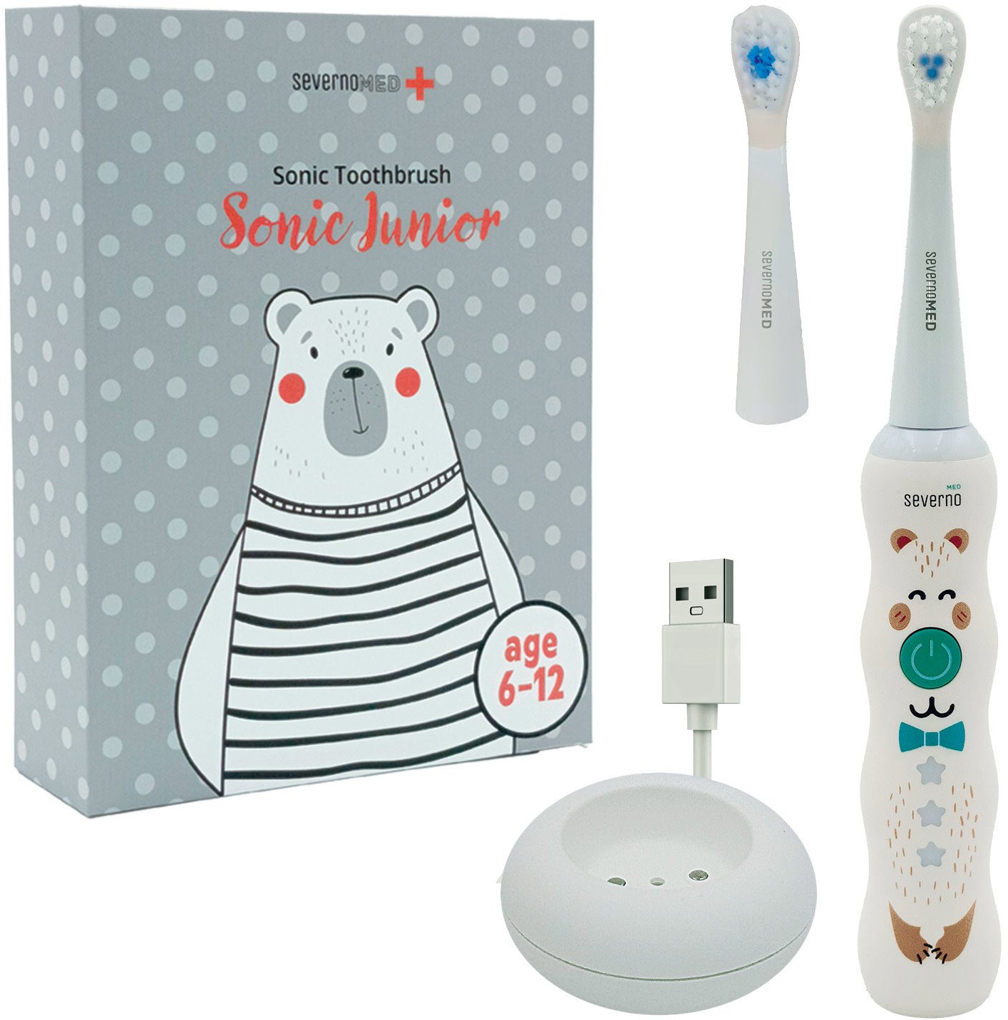 Szczoteczka soniczna elektryczna do zębów dla dzieci 6-12 lat SONIC JUNIOR + 2 końcówki