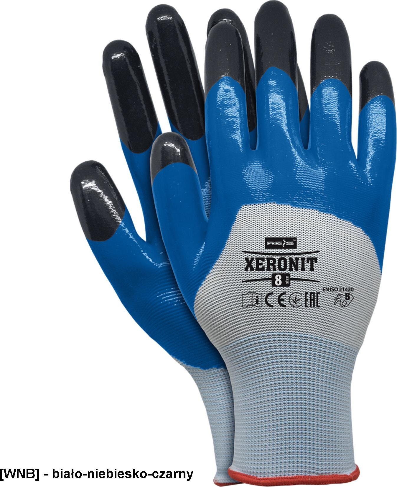 R.E.I.S. XERONIT - Rękawice ochronne, powlekane - biało-niebiesko-czarny 8