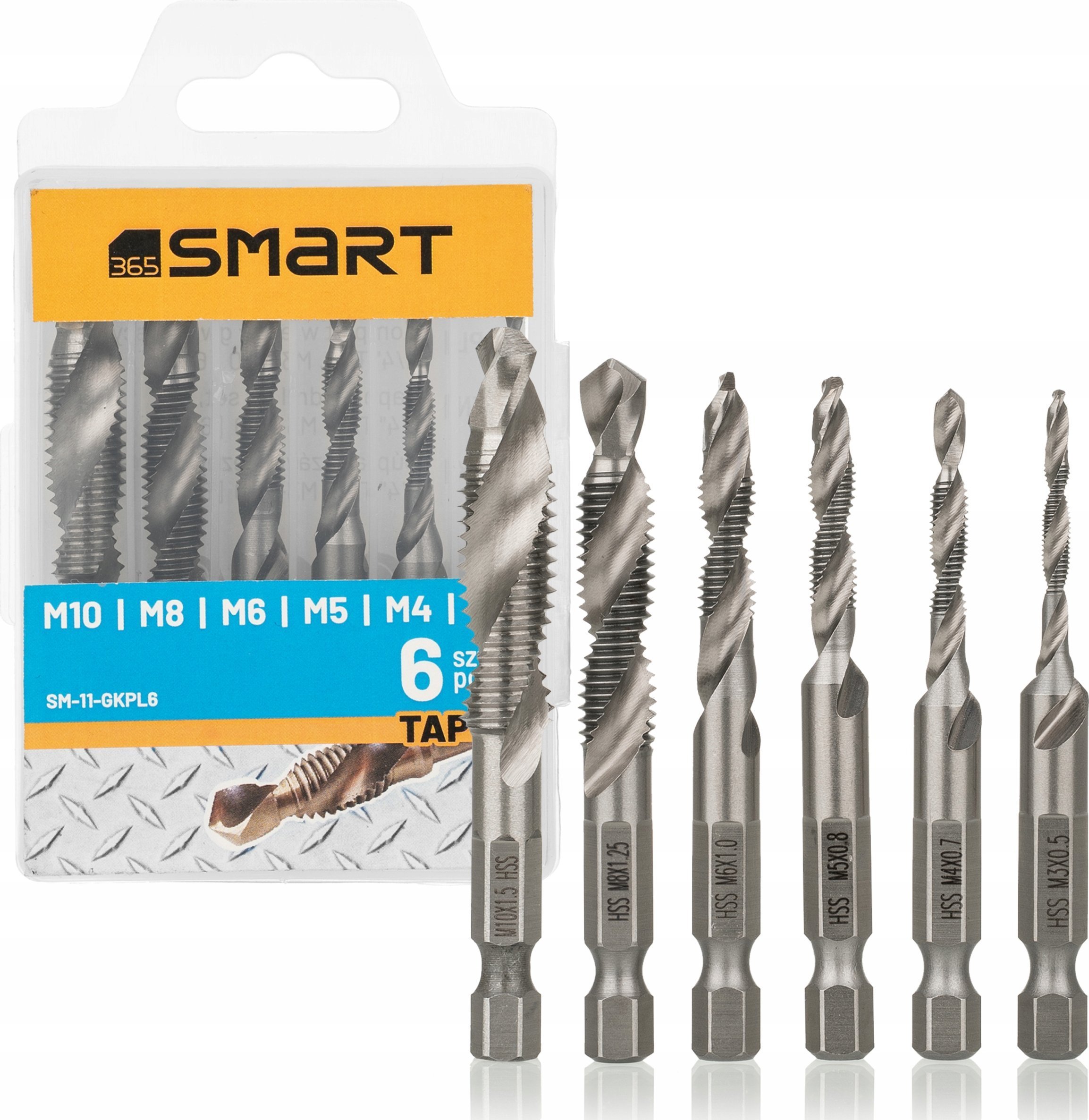 SMART365 kpl. wierteł gwintujących 1/4" hss m3-m10 [6 szt.]