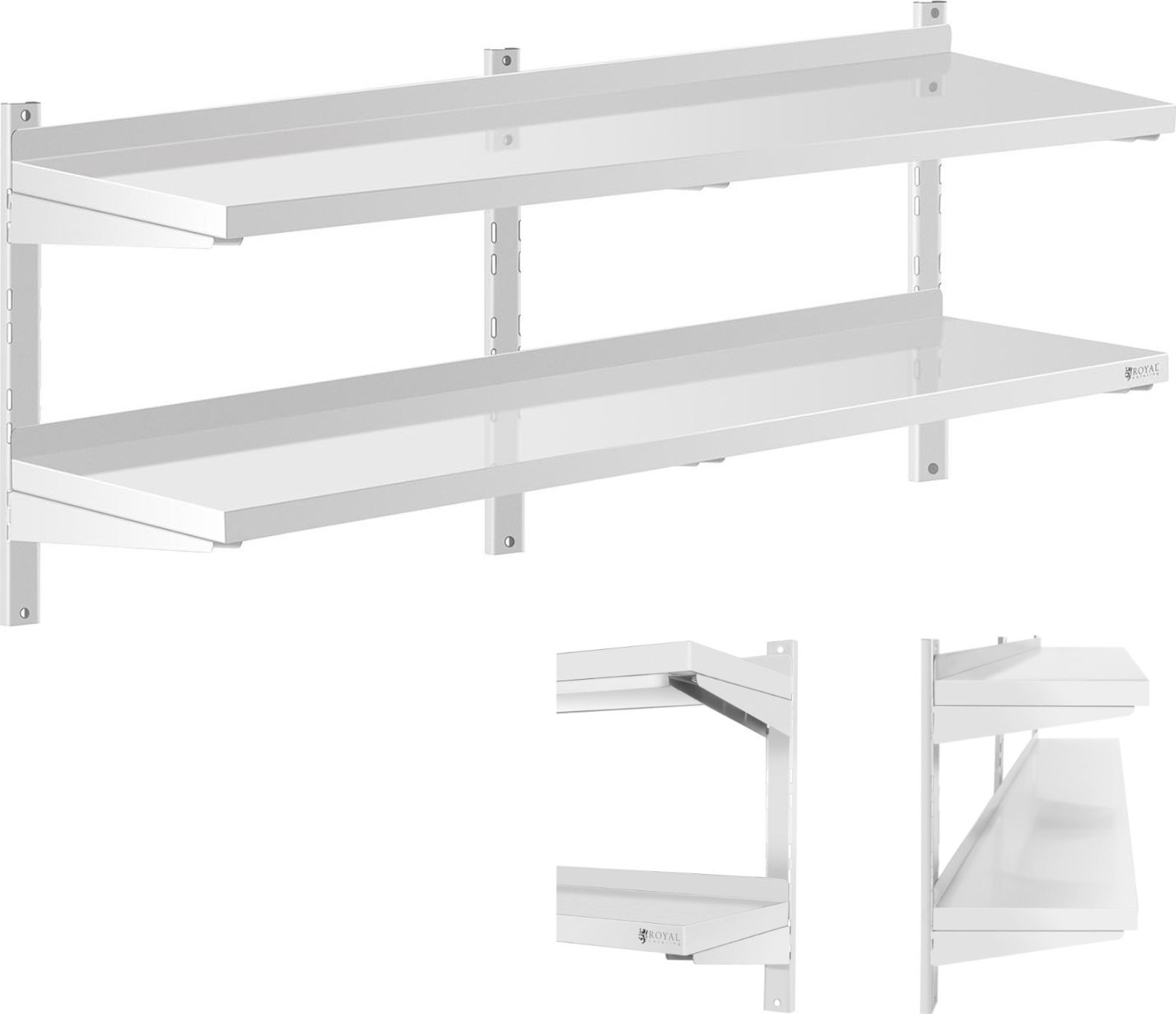 Royal Catering Półka ścienna wisząca gastronomiczna podwójna z regulacją STAL 140 x 40 cm Półka ścienna wisząca gastronomiczna podwójna z regulacją ST
