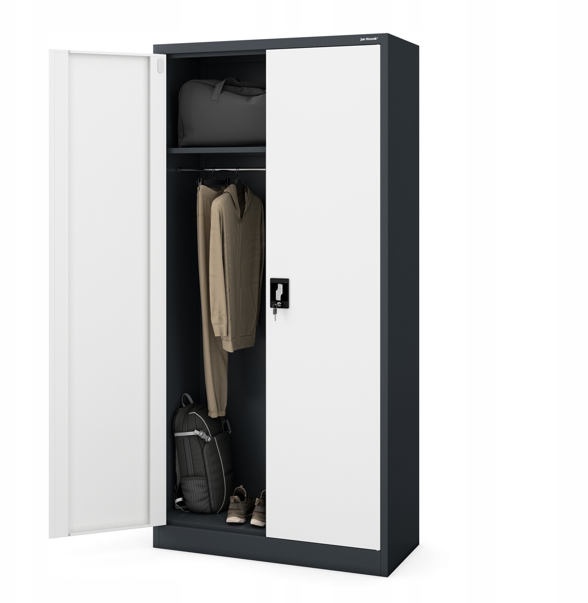 Szafa gospodarcza zamykana DAWID 900 x 1850 x 450 mm, antracytowo-biała