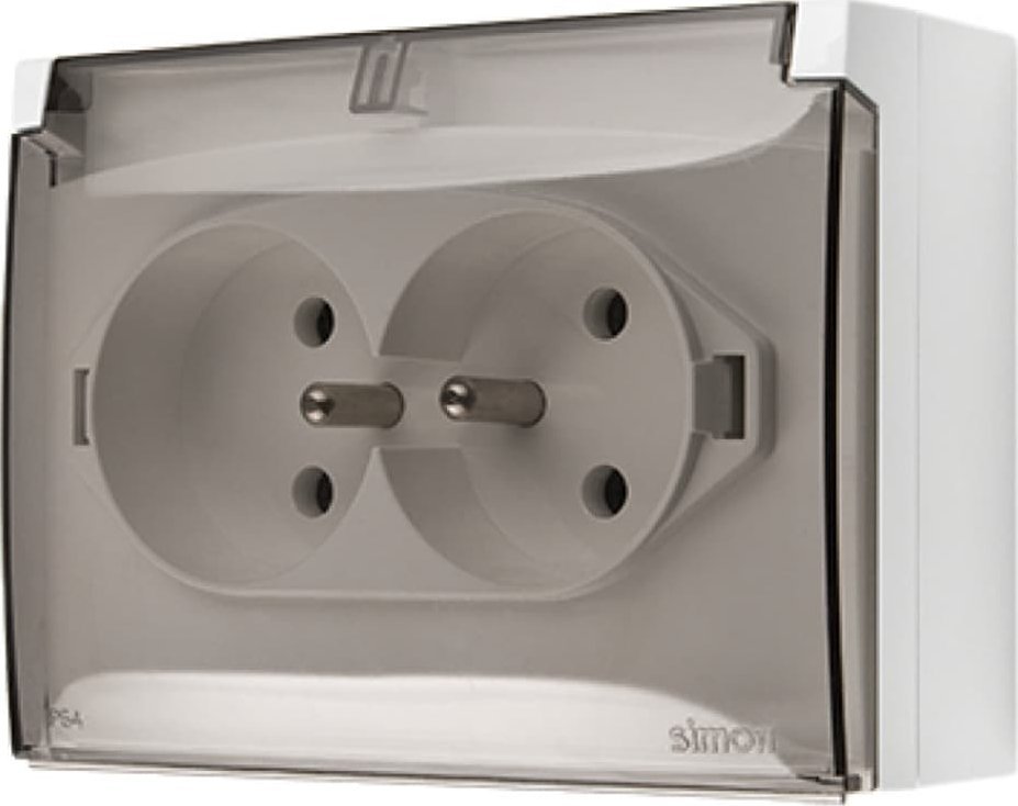 Kontakt-Simon Simon Aquaclick Gniazdo IP44, podwójne kompaktowe z uziem., klapka transparentna biały ACGZ2/11A