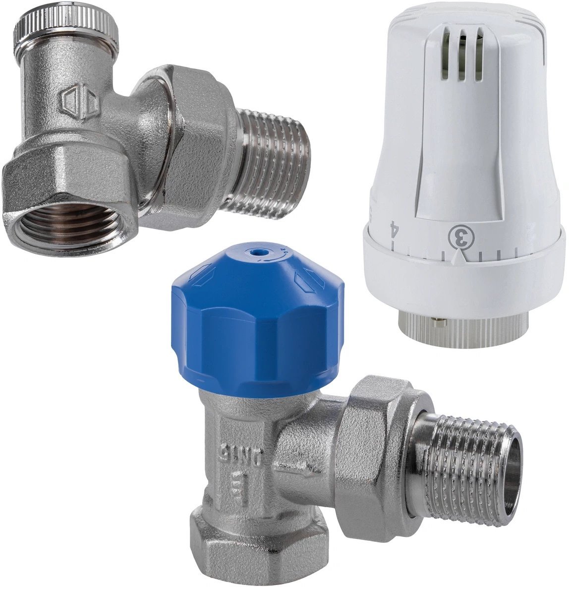 Zestaw grzejnikowy - wersja kątowa DN15 (głowica termost.+zawór termost.+zawór powrotny)