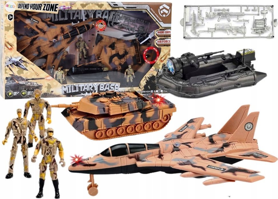 LeanToys Zestaw Wojskowy Militarny Czołg Odrzutowiec Żołnierze Dźwięk Światła