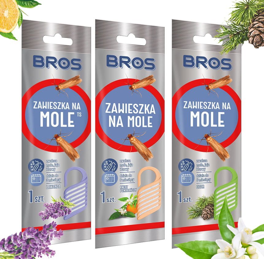 Bros Zestaw 3x BROS zawieszka na mole lawendowa, cedrowa, kwiat pomarańczy