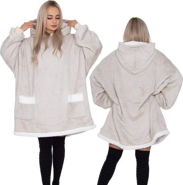 Springos Kocobluza damska męska oversize koc bluza 2w1 z kapturem XXL ciepła jasnoszara UNIWERSALNY