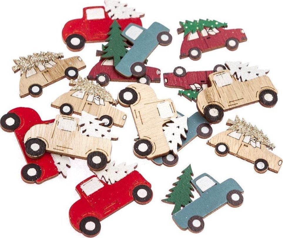 Drewniane auta z choinką 15szt
