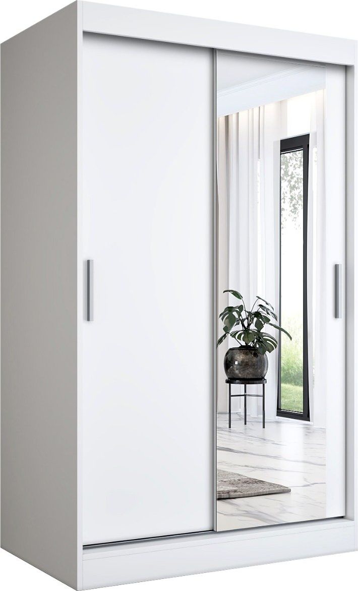 MKPOL Szafa przesuwna MODUO COMFORT 120 biała mat z lustrem po prawej