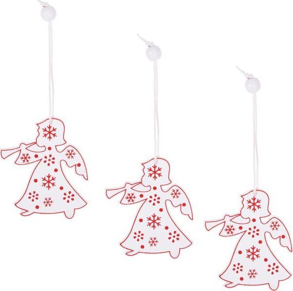 Springos Świąteczne zawieszki 6,5cm drewniane aniołki zestaw 3 szt. biały UNIWERSALNY