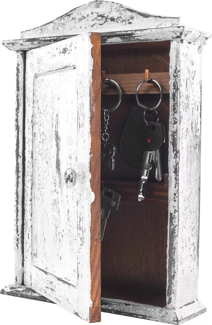 Snowsport Biała skrzynka na klucze Wandbox z 6 haczykami, malowana w stylu retro vintage loft, industrialnym