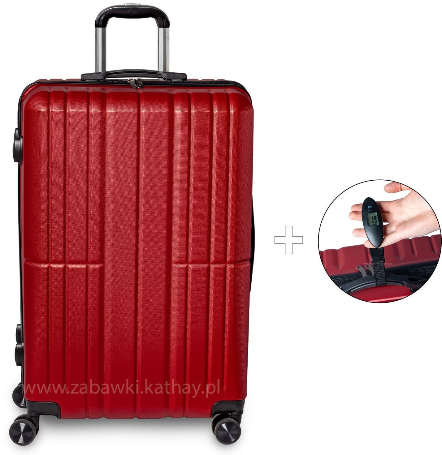 Duża walizka podróżna bordo ABS zamek szyfrowy + waga bagażowa gratis