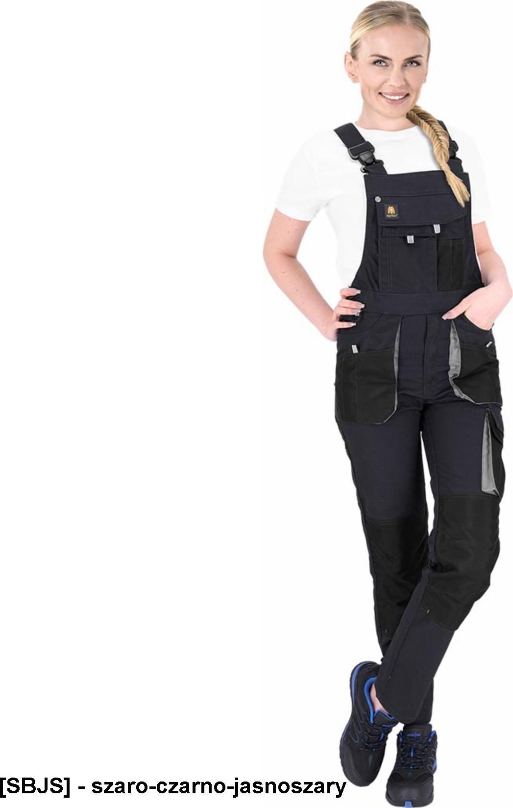 R.E.I.S. OX-FIO-B - Spodnie ochronne ogrodniczki FIO, damskie - szaro-czarno-jasnoszary 38