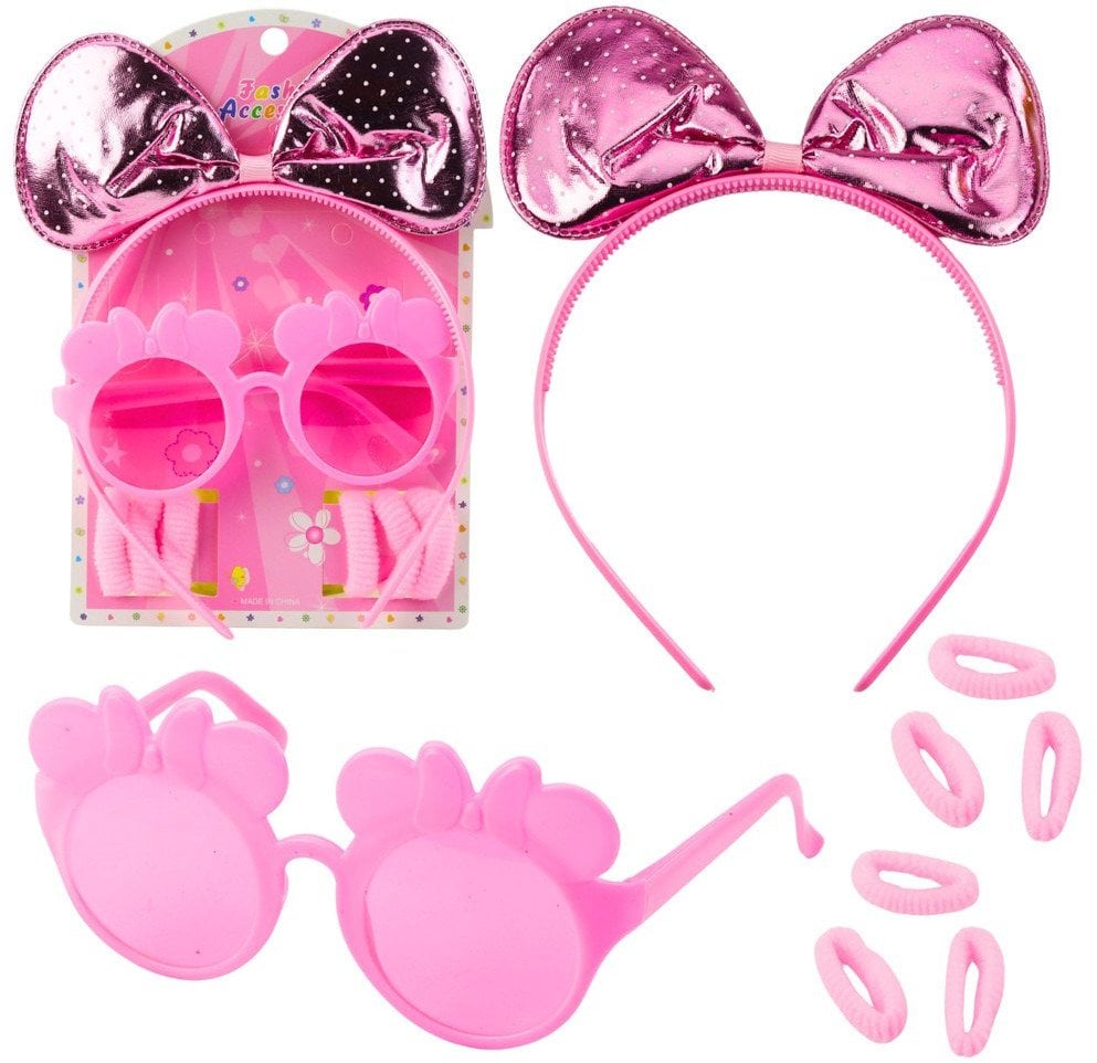 Zestaw Piękności Opaska Do Włosów Z Kokardą Okulary Gumki Różowe
