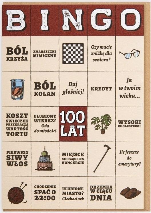 Nadwyraz.com Karnet Urodziny - Bingo 100 lat!