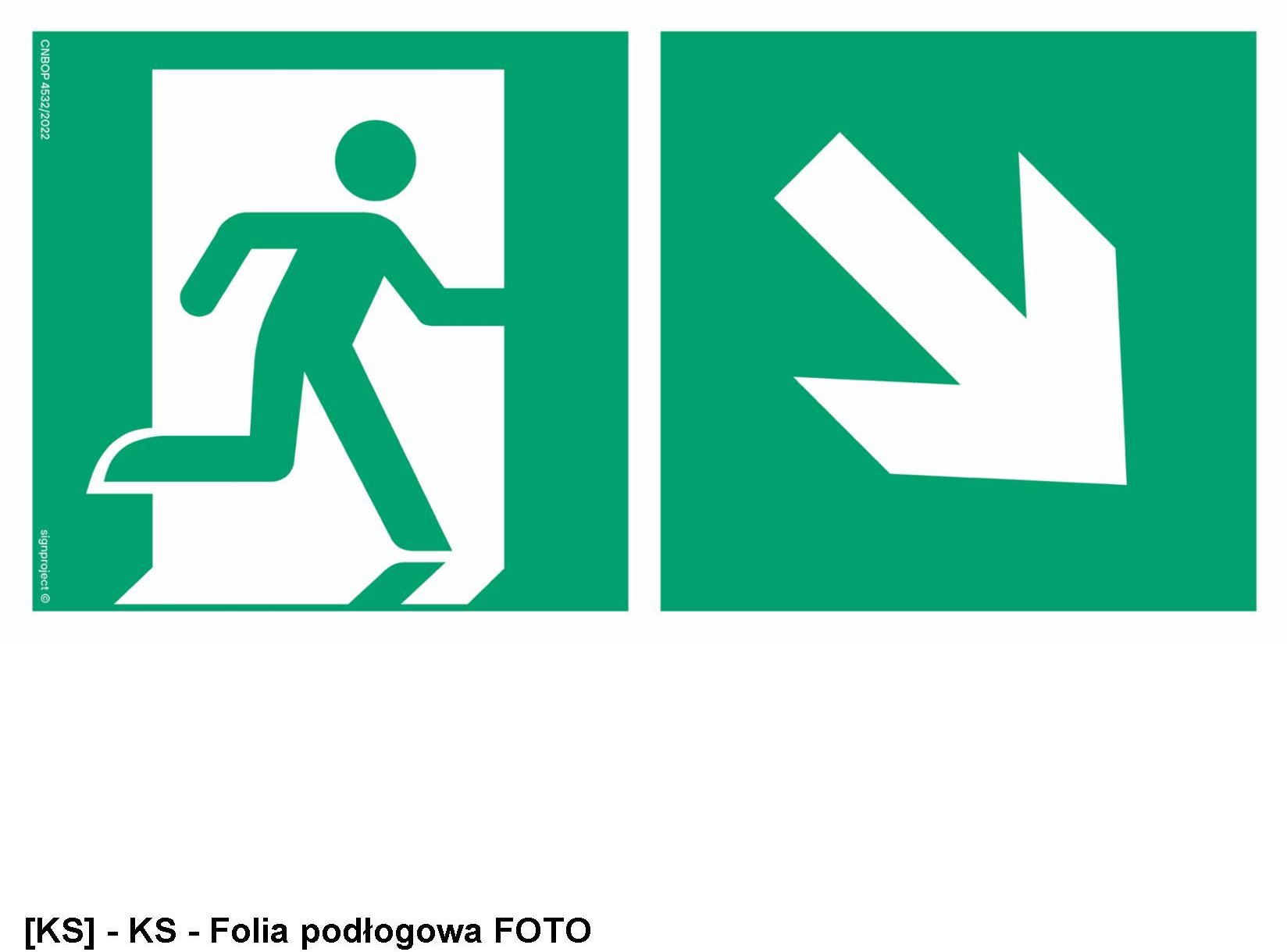 AE098 - Kierunek do wyjścia ewakuacyjnego w dół w prawo 1000x500