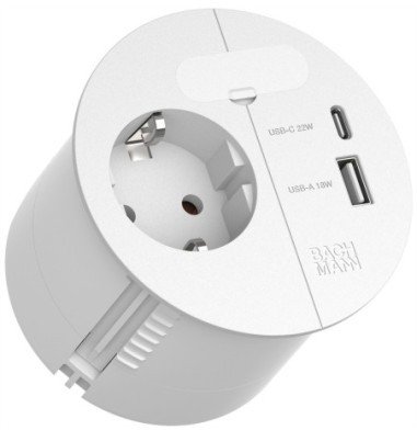 BACHMANN LOOP IN CHARGE 1xCEE7/3 ws, 1x USB A/C 22W 1xKBD 2,0m CEE7/7