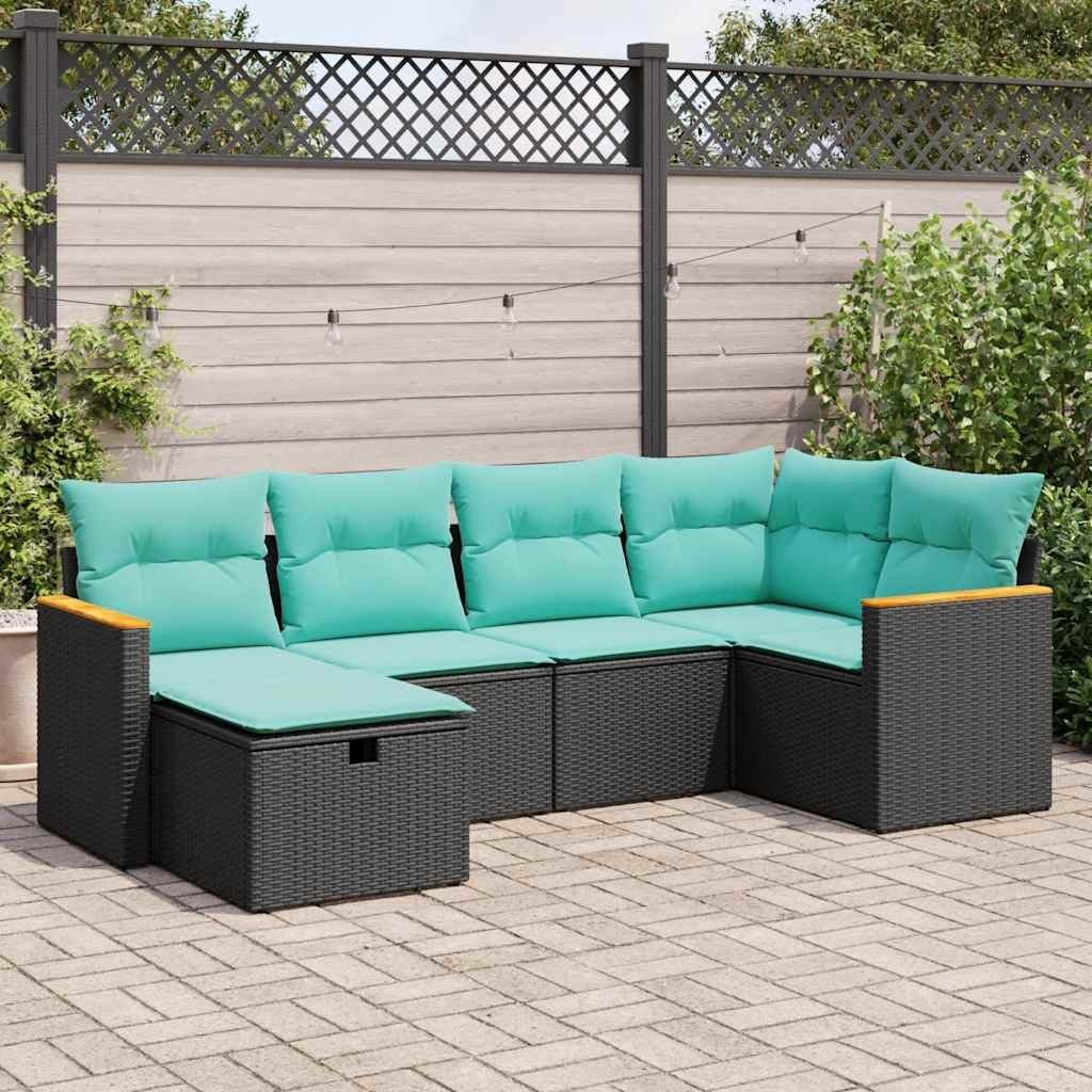 Garden Sofa Set Black, Blue PE rattan, powder-coated steel 6 Piece