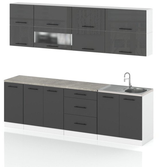 Meble Kuchenne Zestaw Kuchnia Robo Lux 2.6m Modułowa Szary Połysk Szary Mat
