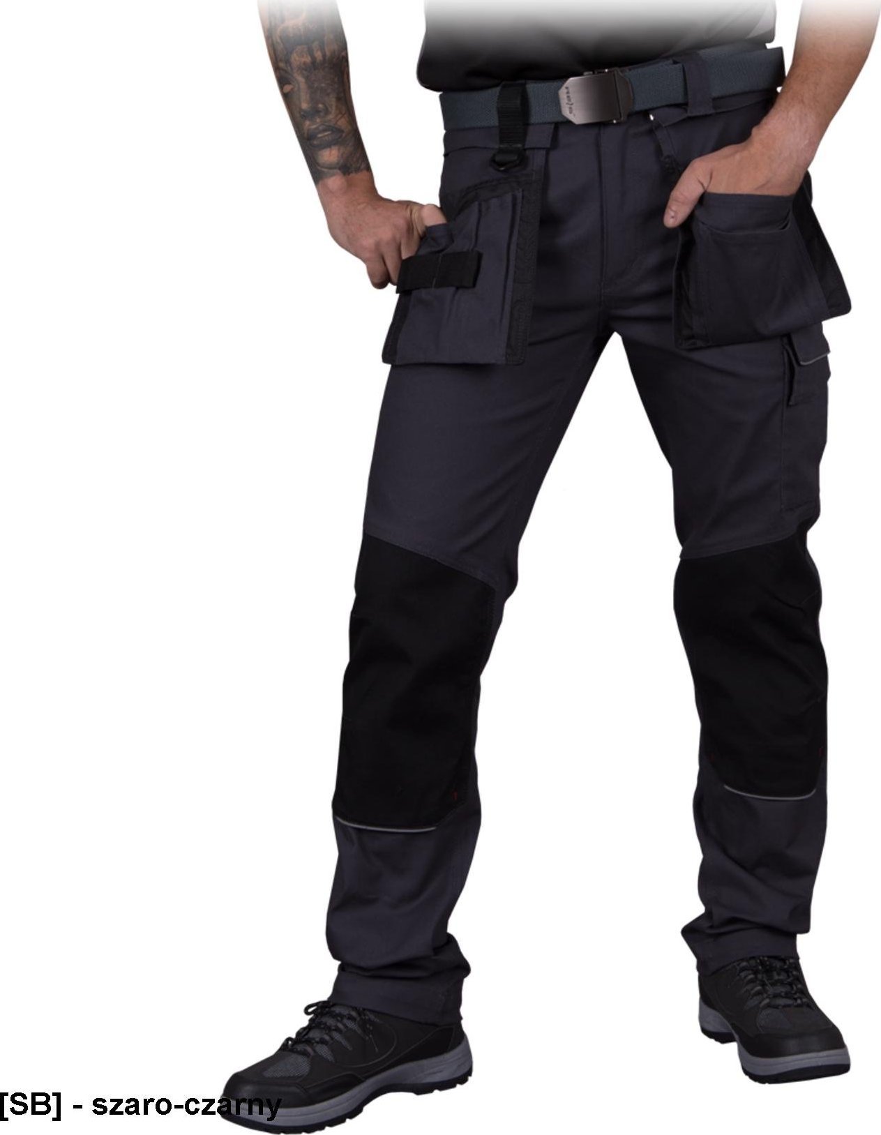 R.E.I.S. LH-HOLLANDER - spodnie ochronne do pasa, 10 kieszeni, idealne na upalne dni, 97% bawełna, 3% spandex canvas, 270 g/m2 - szaro-czarny 62