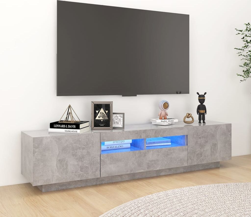 vidaXL Szafka TV z oświetleniem LED, szarość betonu, 180x35x40 cm
